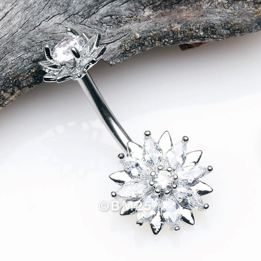Silver flower belly ring